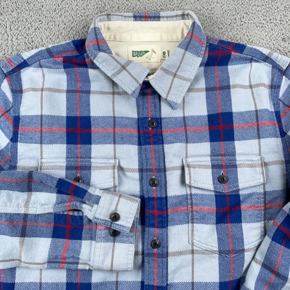 Wellen Shirt Mens Medium Blue Mendo Flannel Plaid Outdoor Workwear Huckberry
